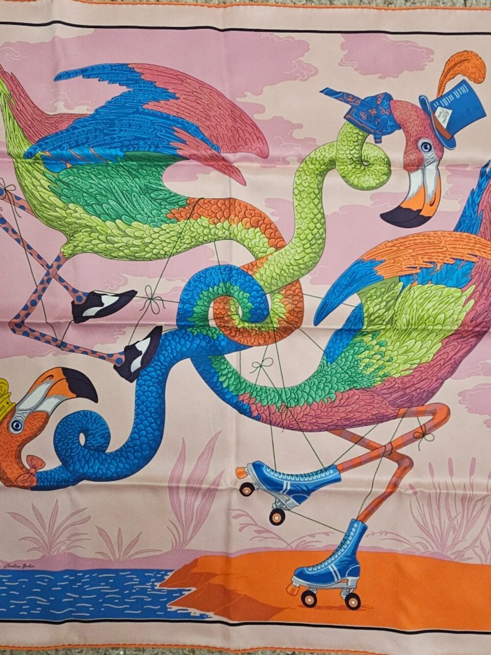 HERMES MULTI COLOR SILK SCARF TIED UP IN KNOTS SIZE 70 CM